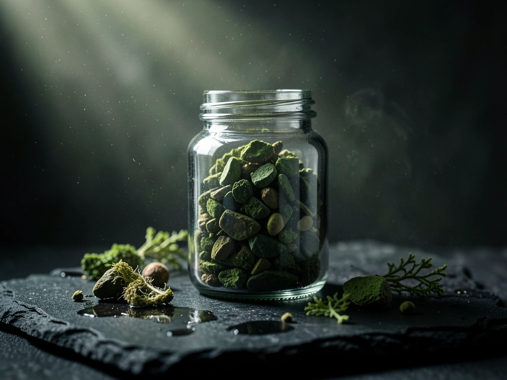 Botanical minerals in apothecary glass